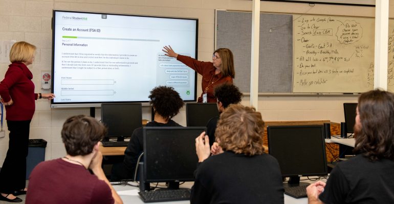 Students in high school classes learn from teachers how to apply for Federal Student Aid